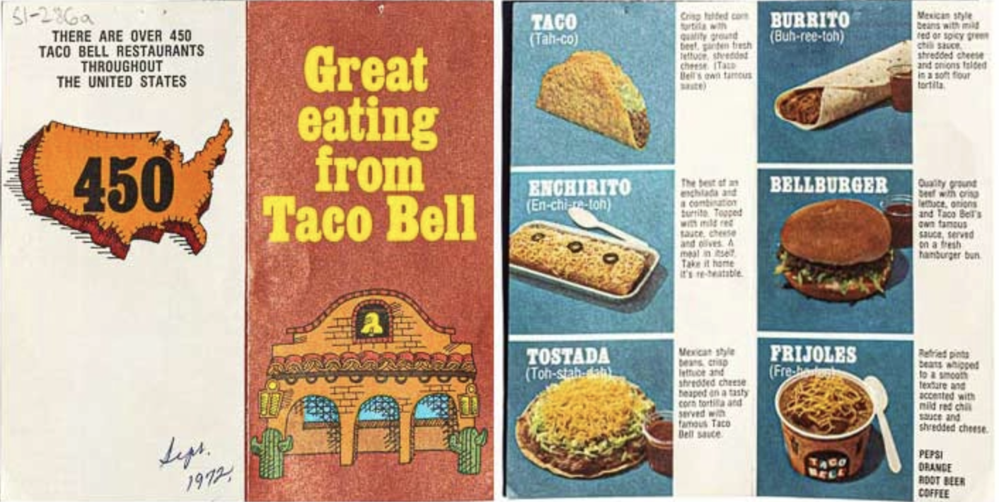 pumpkin bread - S1236a There Are Over 450 Taco Bell Restaurants Throughout The United States 450 Great eating from Taco Bell Taco Tahco best Burrito Buhreetah shredded cheese Enchirito Enchiton The best fas Bellburger Qualty grunt Sept. 1972 Tostada Tonst